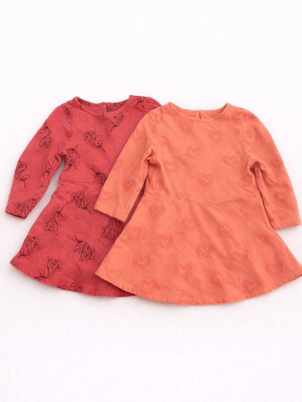 Cat & Jack Girls Toddler 18M Long Sleeve Dress Bundle Unicorn Heart Print Set